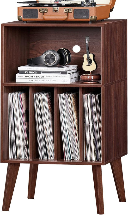 Lerliuo Record Player Stand, Walnut Turntable Stand Holds up to 160 Albums