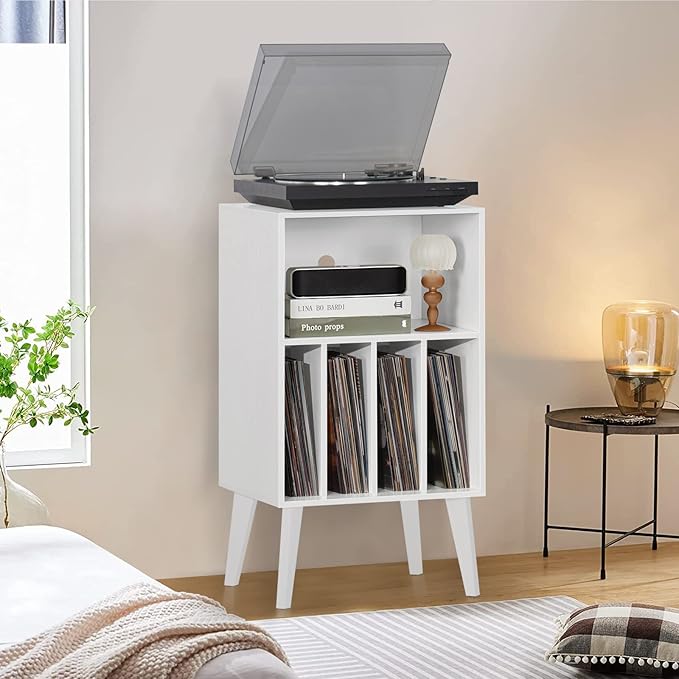 Lerliuo Record Player Stand, Mid-Century Vinyl Storage Cabinet Table