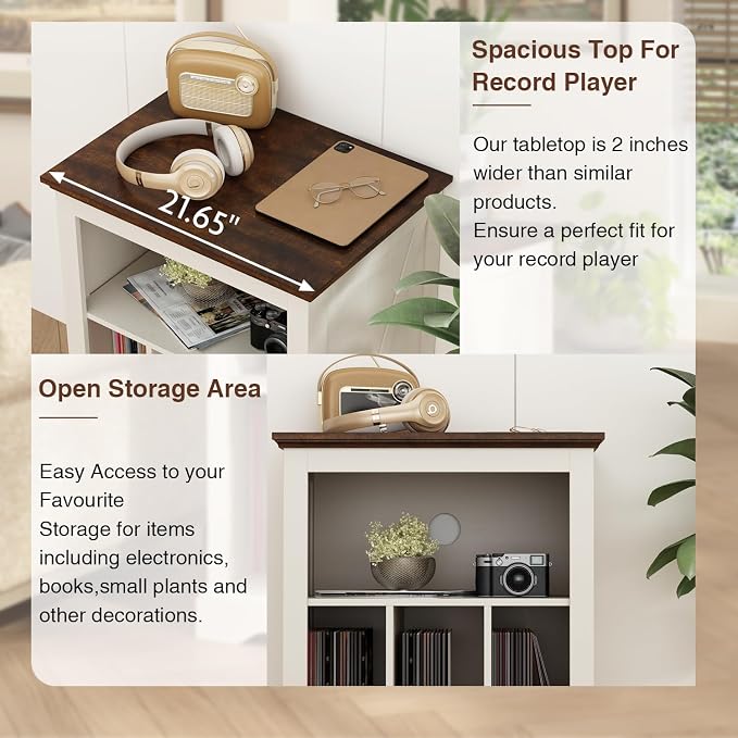 Farmhouse Record Player Stand, 3 Tier End Table, Turntable Stand