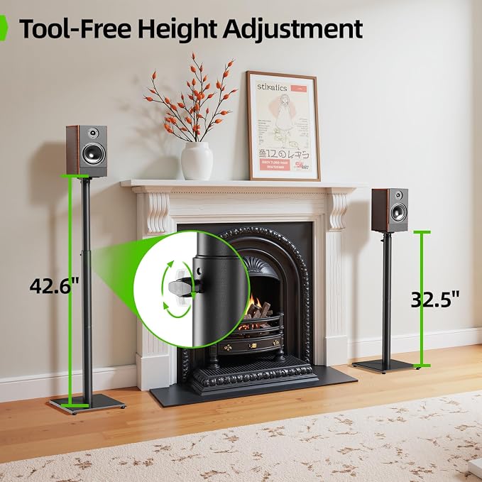 USX MOUNT Bookshelf Speaker Stands Pair, Height Adjustable Extends 32-42 inch