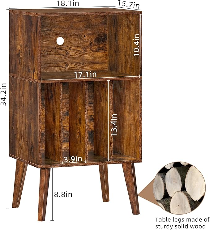 Lerliuo Record Player Stand, Mid-Century Vinyl Storage Cabinet Table