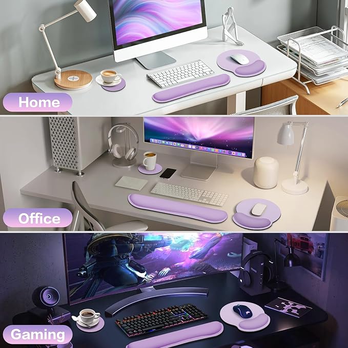 Mouse Pad with Wrist Rest Set, 3-in-1 Wrist Support Mousepad Set, Gaming Mat