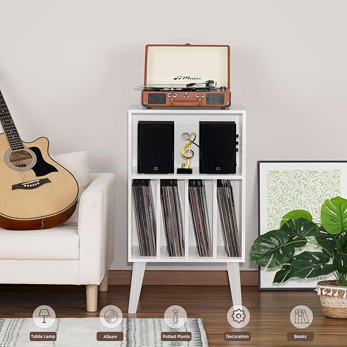 Lerliuo Record Player Stand, Mid-Century Vinyl Storage Cabinet Table