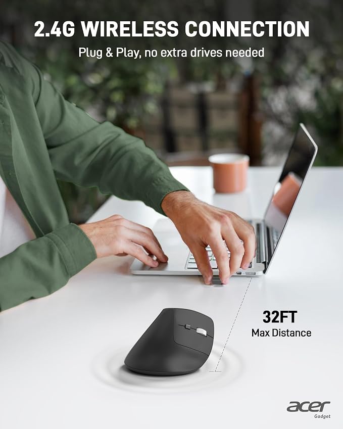 acer Ergonomic Mouse Wireless, Adjustable DPI Vertical Mouse 1000/1200/1600