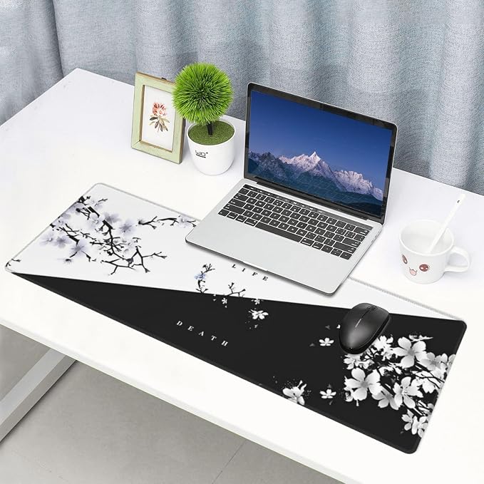 Japanese Life Death Keyboard Mat, Japanese Sakura Pagoda Sun Mouse Pad