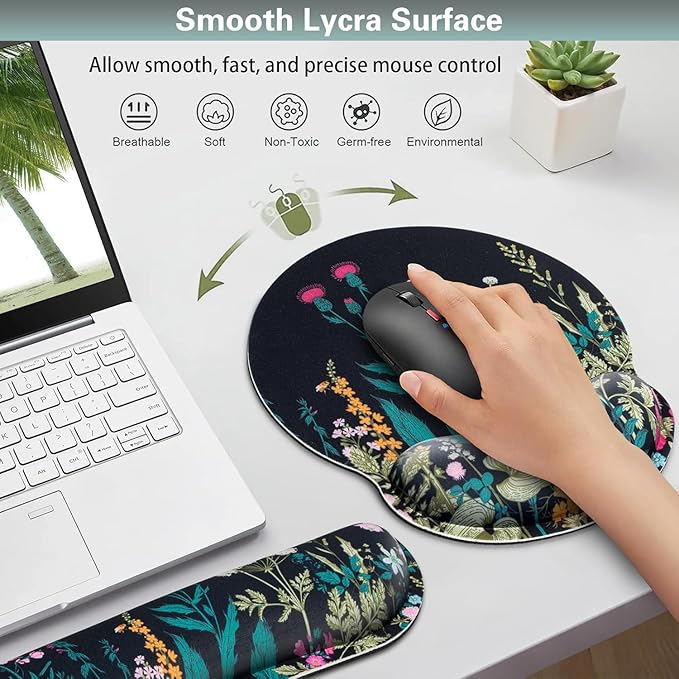 Mouse Pad with Wrist Rest Set, Qomolama 3-in-1 Wrist Support Mouse Pad Set