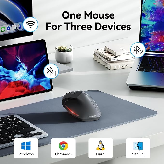 TECKNET Ergonomic Mouse, Wireless Bluetooth Vertical Mouse, 4800 DPI Optical