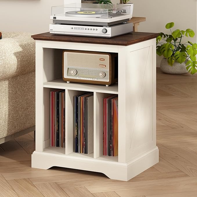Farmhouse Record Player Stand, 3 Tier End Table, Turntable Stand