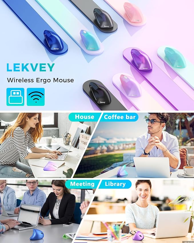 Lekvey Ergonomic Mouse, Vertical Wireless Mouse, Rechargeable 2.4G Optical