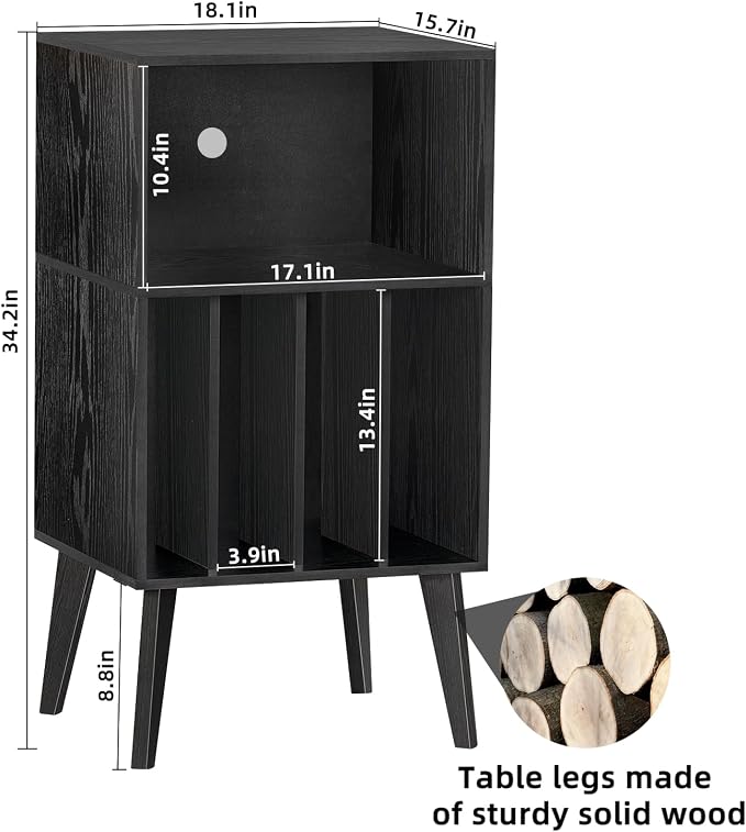 Lerliuo Record Player Stand, Mid-Century Vinyl Storage Cabinet Table