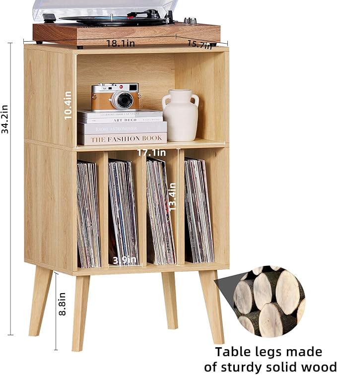 Lerliuo Record Player Stand, Burlywood Turntable Stand Holds up to 160 Albums