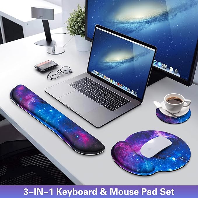 Mouse Pad with Wrist Rest Set, 3-in-1 Wrist Support Mousepad Set, Gaming Mat