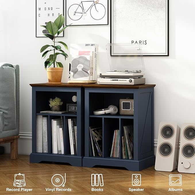Record Player Stand with Vinyl Record Storage, Large Wood Turntable Stand