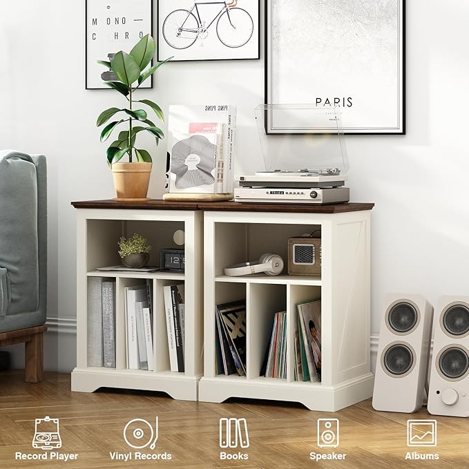 Farmhouse Record Player Stand, 3 Tier End Table, Turntable Stand