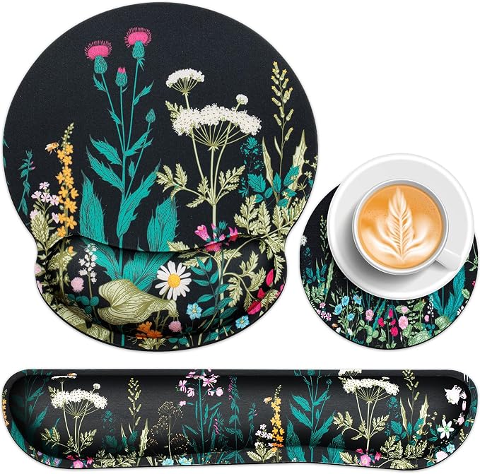 Mouse Pad with Wrist Rest Set, Qomolama 3-in-1 Wrist Support Mouse Pad Set