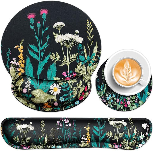 Mouse Pad with Wrist Rest Set, Qomolama 3-in-1 Wrist Support Mouse Pad Set