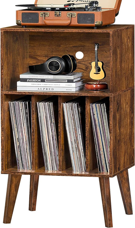 Lerliuo Record Player Stand, Mid-Century Vinyl Storage Cabinet Table