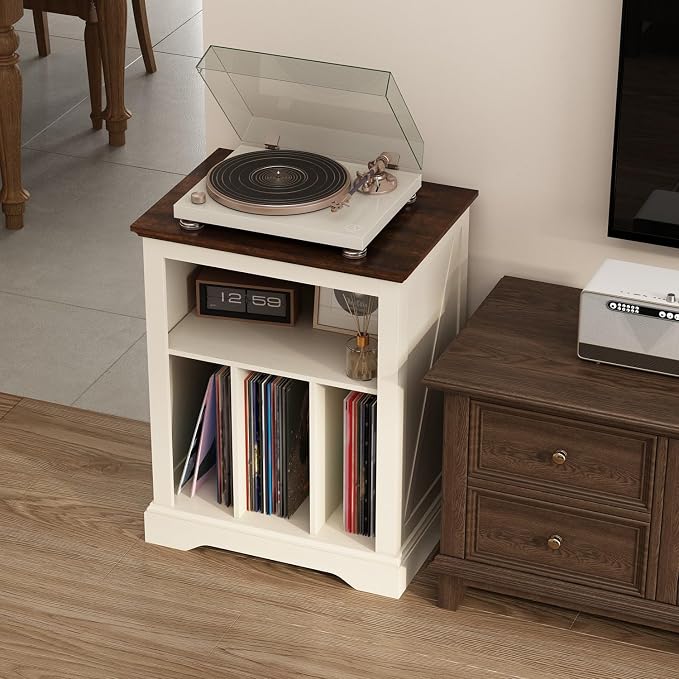 Farmhouse Record Player Stand, 3 Tier End Table, Turntable Stand