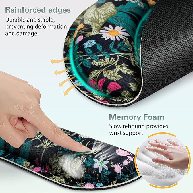 Mouse Pad with Wrist Rest Set, Qomolama 3-in-1 Wrist Support Mouse Pad Set