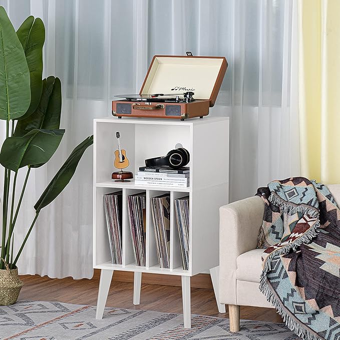 Lerliuo Record Player Stand, Mid-Century Vinyl Storage Cabinet Table