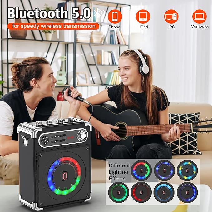 Bluetooth Speaker with Two Wireless Microphones, Outdoor Speaker with