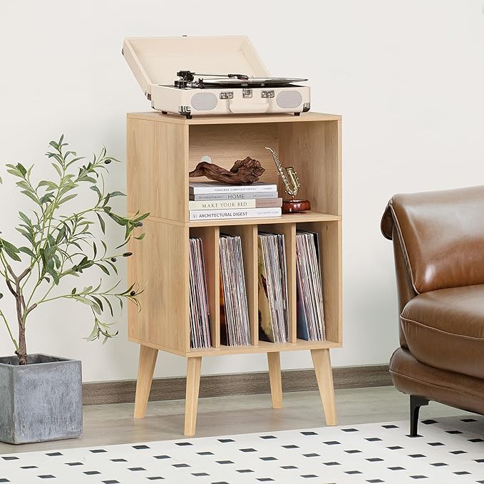 Lerliuo Record Player Stand, Burlywood Turntable Stand Holds up to 160 Albums
