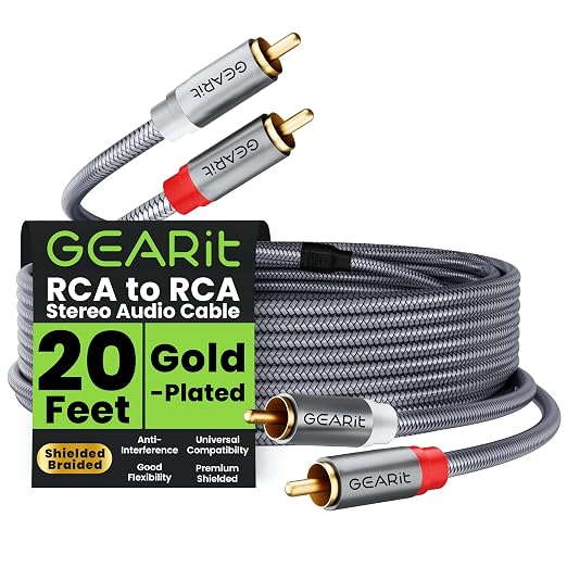 GEARit RCA Cable 2RCA Male to 2RCA Male Stereo Audio Cables Shielded Braided