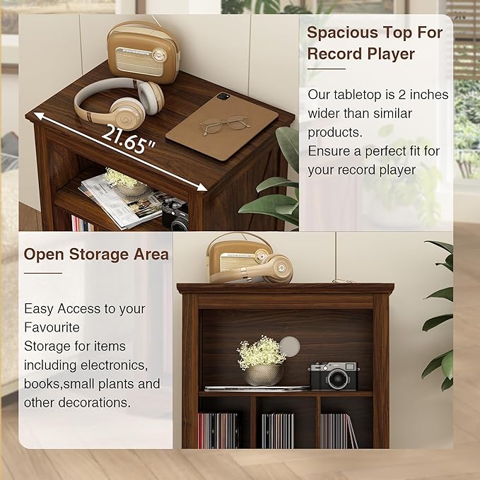 Farmhouse Record Player Stand, 3 Tier End Table, Turntable Stand
