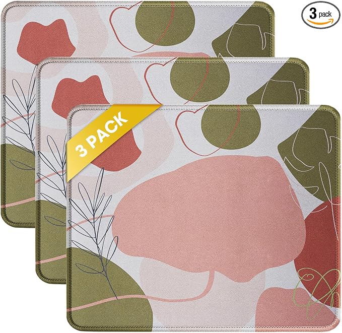 JIKIOU 3 Pack Mouse Pad with Stitched Edge, Comfortable Mouse Pads with