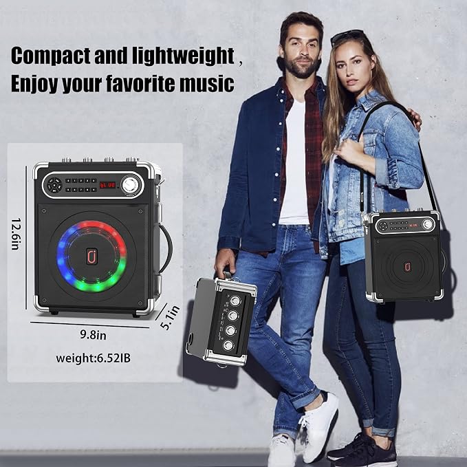 Bluetooth Speaker with Two Wireless Microphones, Outdoor Speaker with