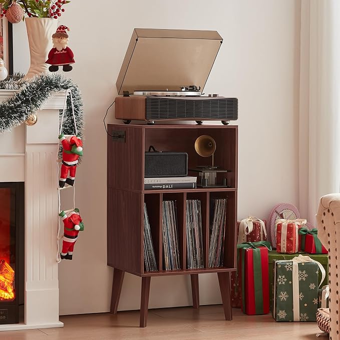 Lerliuo Record Player Stand, Walnut Turntable Stand Holds up to 160 Albums
