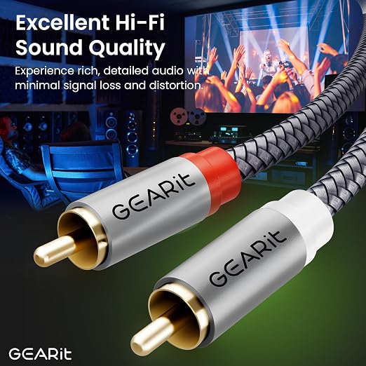 GEARit RCA Cable 2RCA Male to 2RCA Male Stereo Audio Cables Shielded Braided