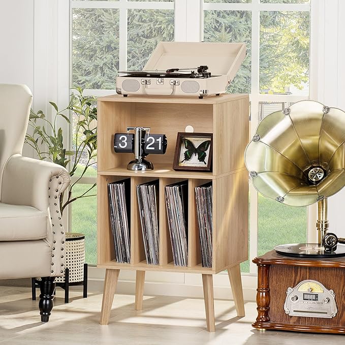 Lerliuo Record Player Stand, Burlywood Turntable Stand Holds up to 160 Albums