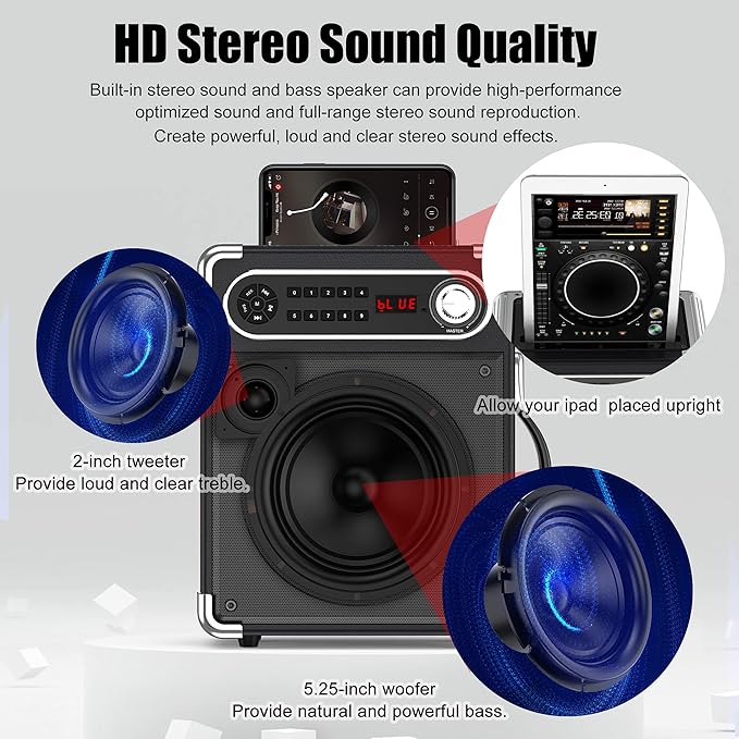 Bluetooth Speaker with Two Wireless Microphones, Outdoor Speaker with