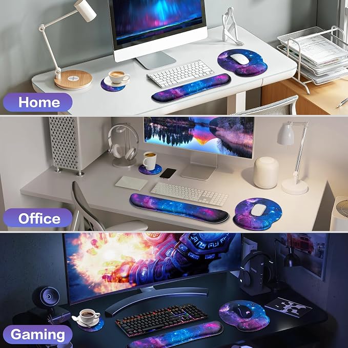 Mouse Pad with Wrist Rest Set, 3-in-1 Wrist Support Mousepad Set, Gaming Mat