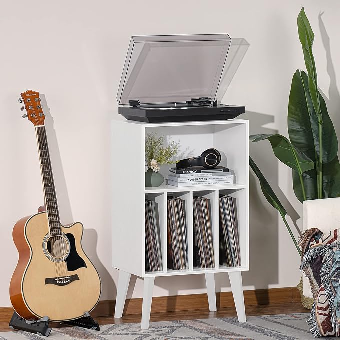Lerliuo Record Player Stand, Mid-Century Vinyl Storage Cabinet Table