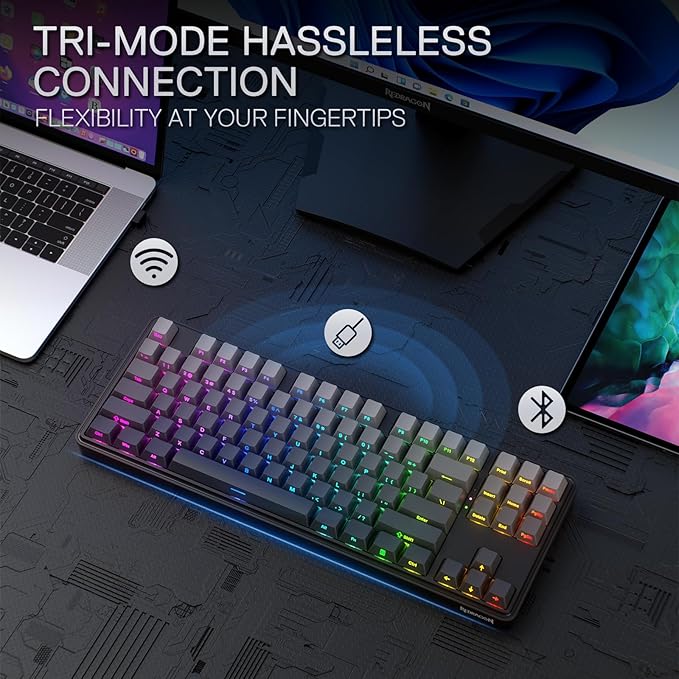 Redragon K707 PRO GB 80% Gasket RGB Gaming Keyboard, 3-Modes Wireless TKL