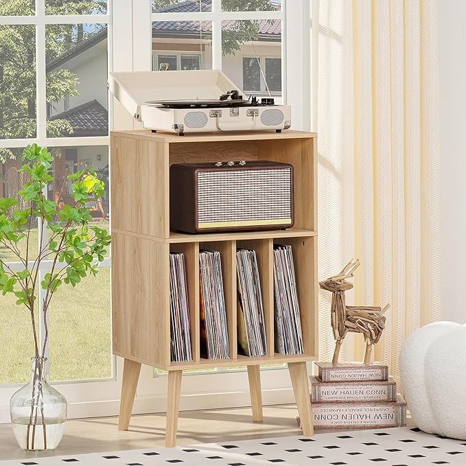 Lerliuo Record Player Stand, Burlywood Turntable Stand Holds up to 160 Albums