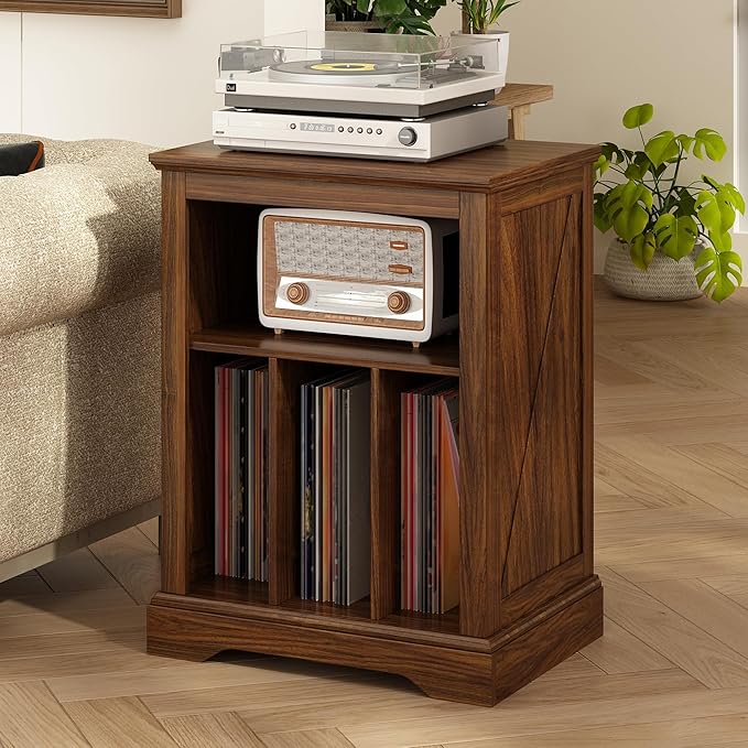 Farmhouse Record Player Stand, 3 Tier End Table, Turntable Stand