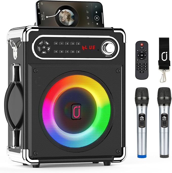 Bluetooth Speaker with Two Wireless Microphones, Outdoor Speaker with